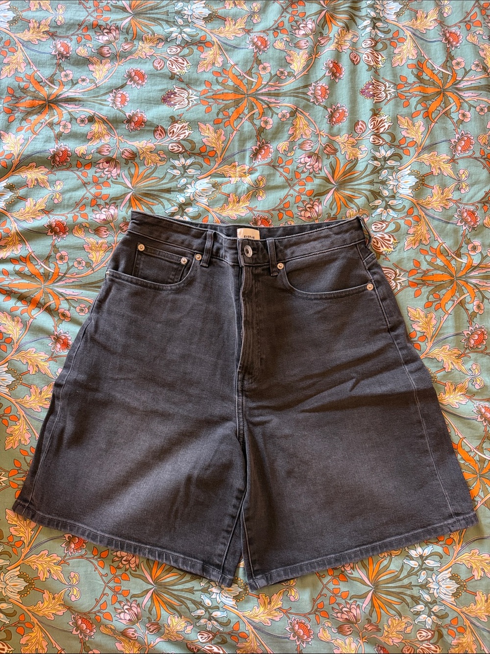 Everlane Black High-Rise Denim A line Bermuda Shorts
